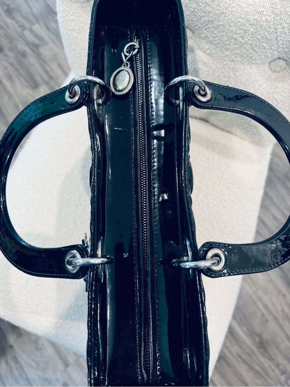 Dior Black Patent Leather Lady Dior Satchel with Silver Hardware - Picture 2 of 5